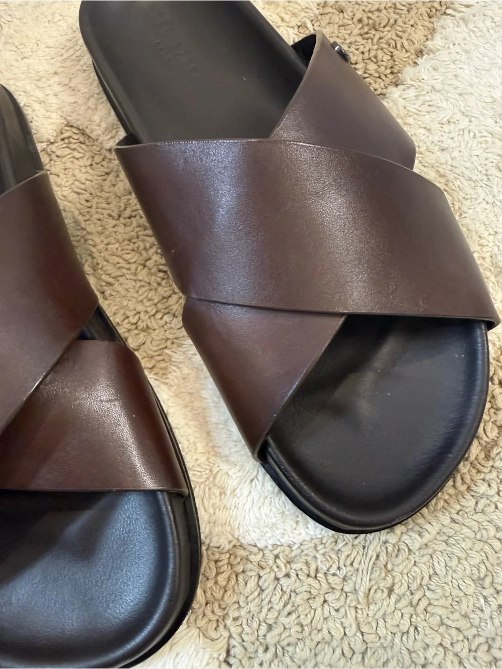 Ted Baker London Dark Brown Crisscross Leather Slide Sandals